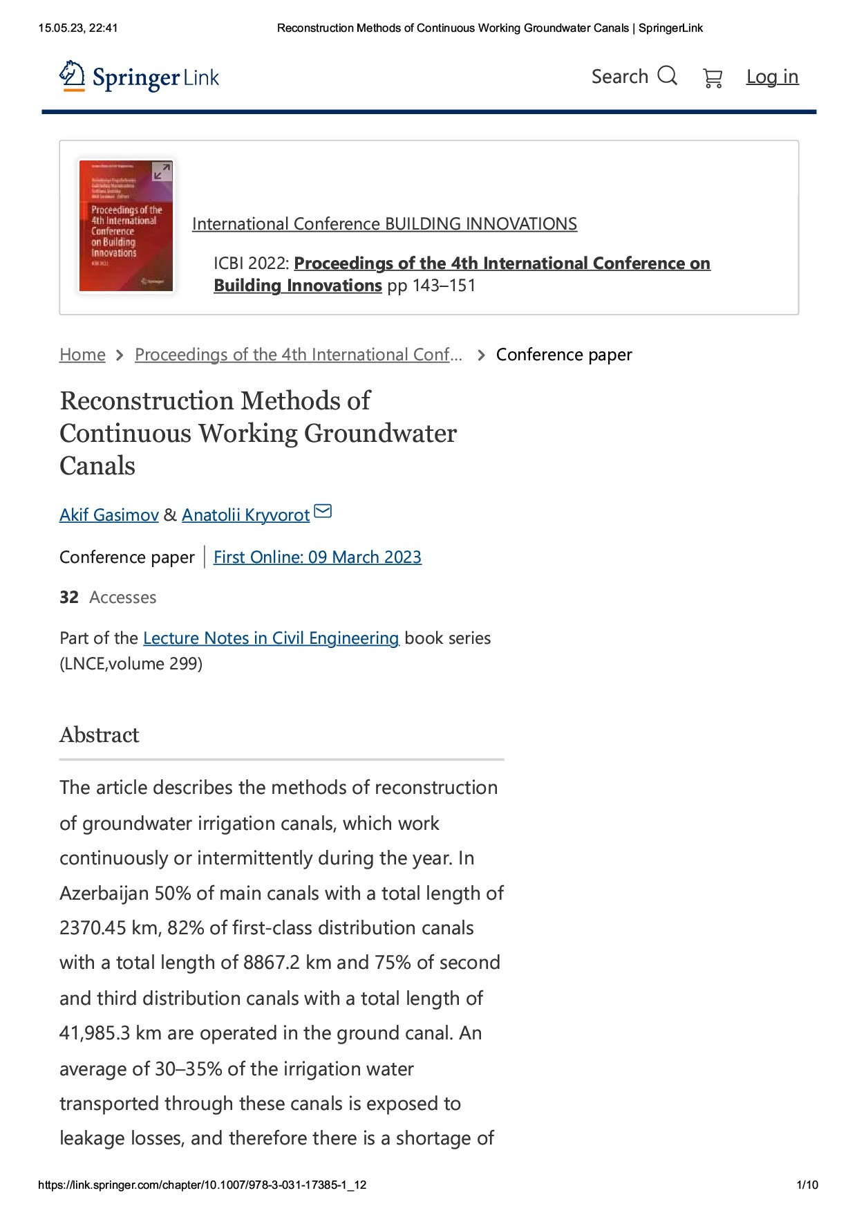 Reconstruction Methods of Continuous Working Groundwater Canals