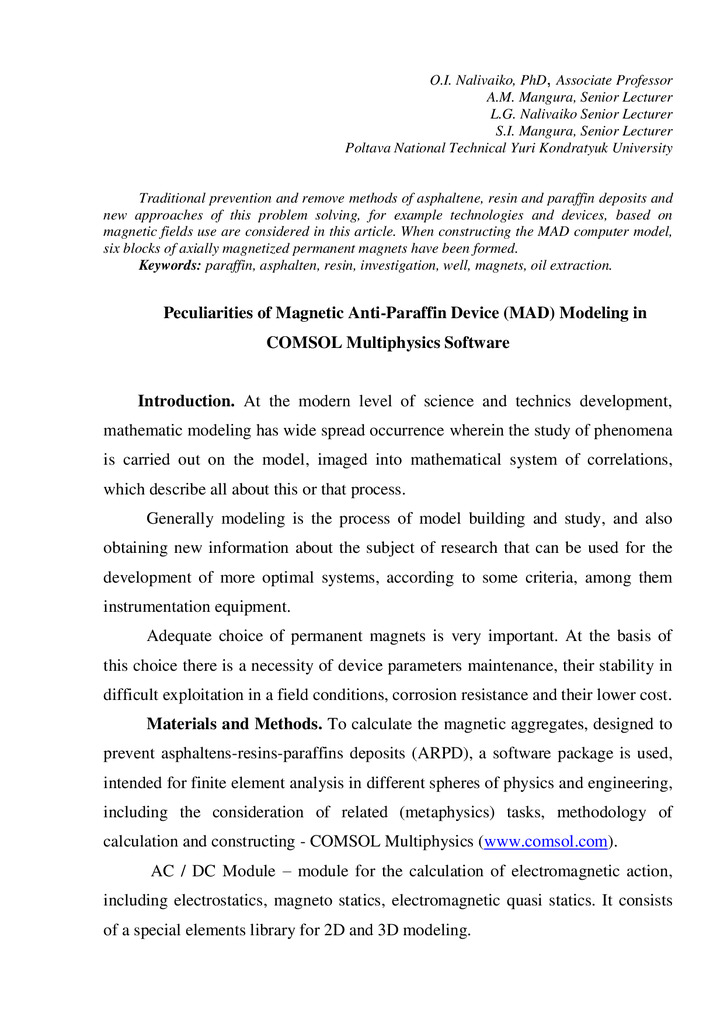 Peculiarities of Magnetic Anti-Paraffin Device (