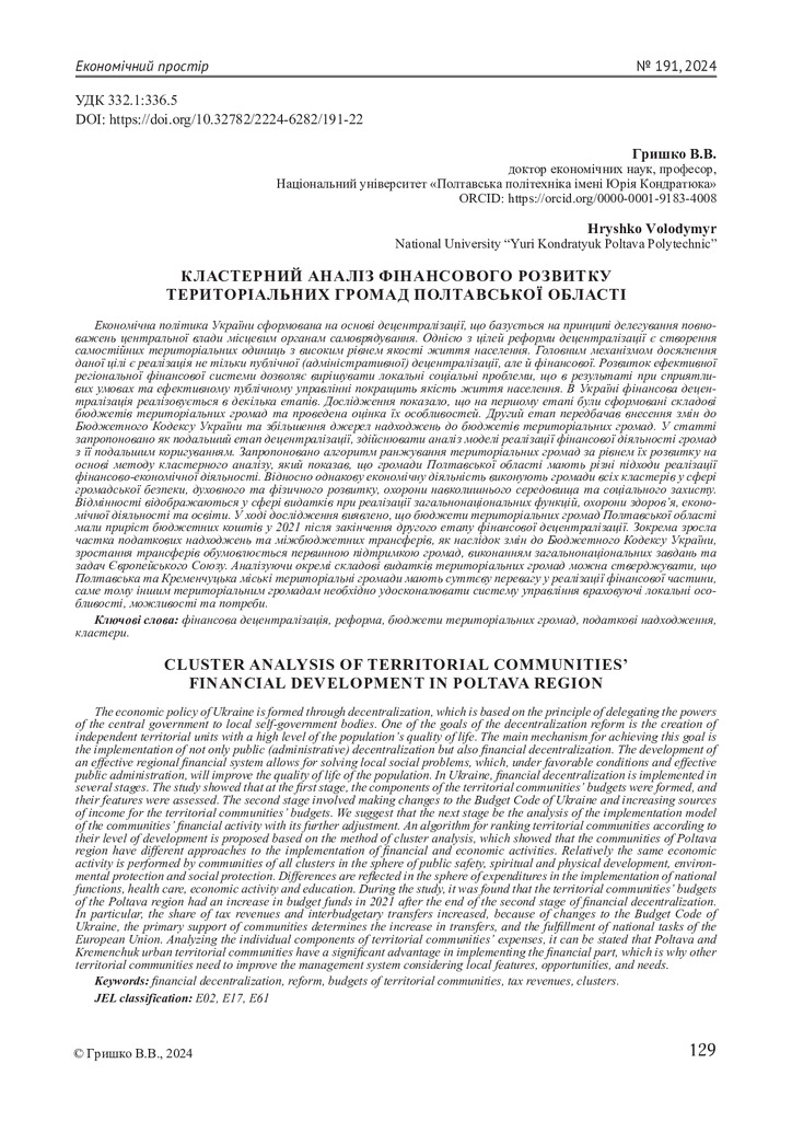 стаття Володимир Гришко   С. 129-136   Економічн простір №191  2024