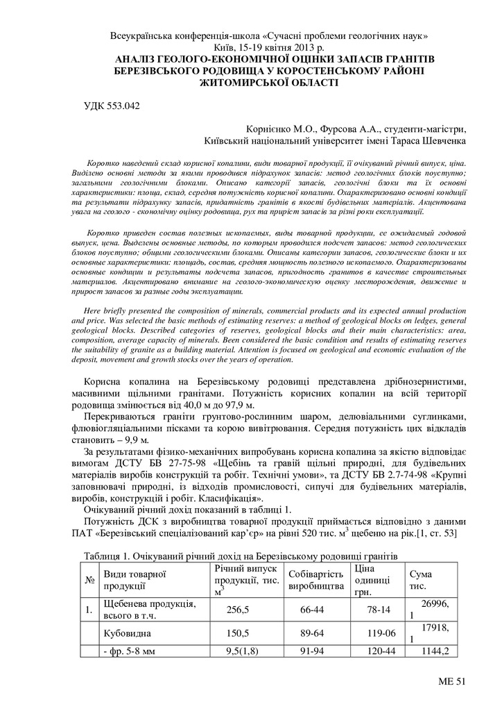 Матеріали V Всеукраїнської наукової конференції, 2013, Фурсова, Корнієнко (Вовк)