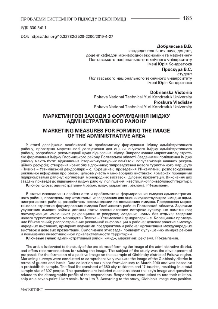 Добрянська В.В. імідж адміністративного району