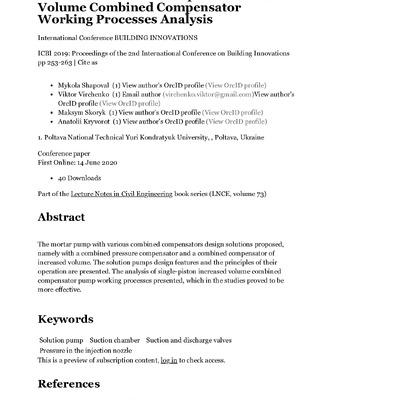 One-Piston Mortar Pump with Increased Volume Combined Compensator Working Processes Analysis _ SpringerLink