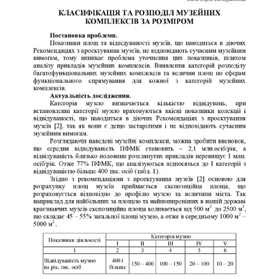Класифікація та розподіл музейних комплексів за розміром