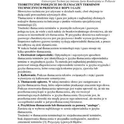 TEORETYCZNE PODEJŚCIE DO TŁUMACZEŃ TERMINÓW