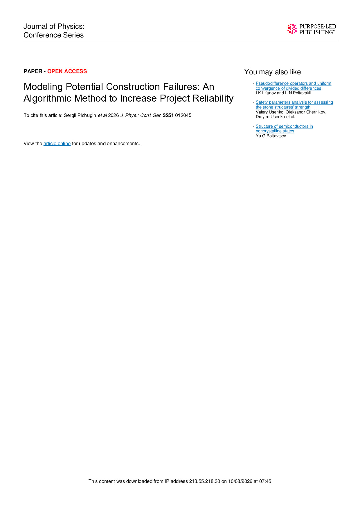Modeling Potential Construction Failures: An Algorithmic Method to Increase Project Reliability