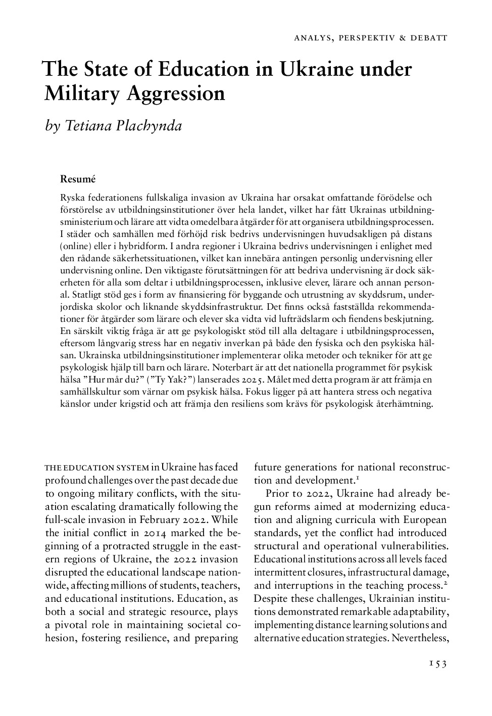 The State of Education in Ukraine under Military Aggression