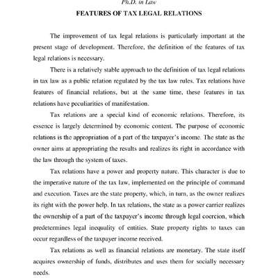 Iryna Pasichna. Features of tax legal relations